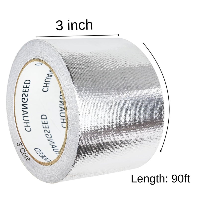 CHUANGSEED Adhesive Aluminum Foil Fiberglass Heat Shield Tape 3in x 90ft, Reflective Material Cool Tape Self-Adhesive for HVAC, Pipe, Auto,High Temp Protection - Image 2